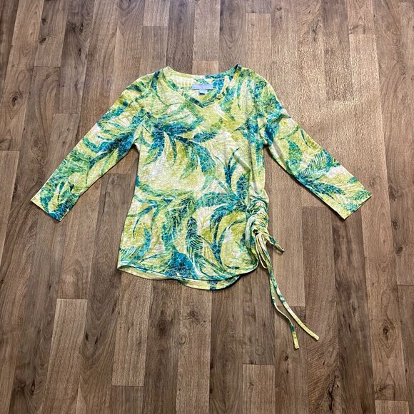 Palm Grove Green Tropical Asymmetric Blouse Size Small - Picture 1 of 5